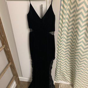 Betsy & Adam Black Velvet and Lace Gown